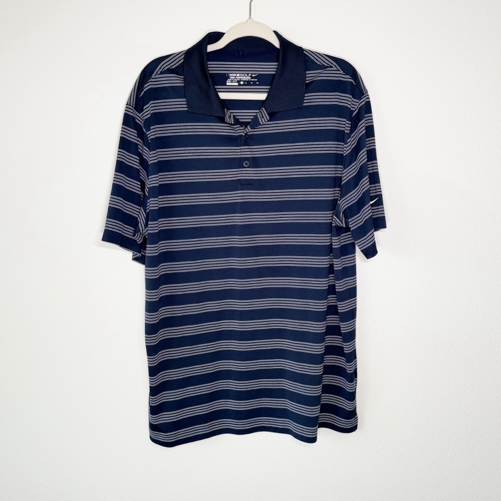 Nike golf polo shirt navy blue white striped short sleeve size‎ XL